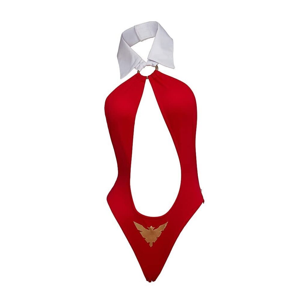 5143 Vampirella Costume Sexy Red Cutout Bodysuit Vampire Halter Bikini